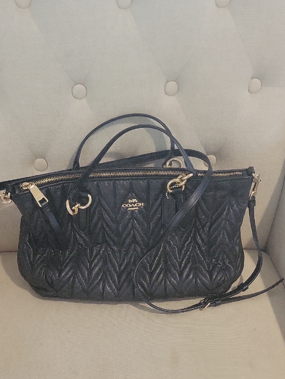 COACH ALLY Quilted Satchel Black handbag shoulder bag MSRP $550 EUC